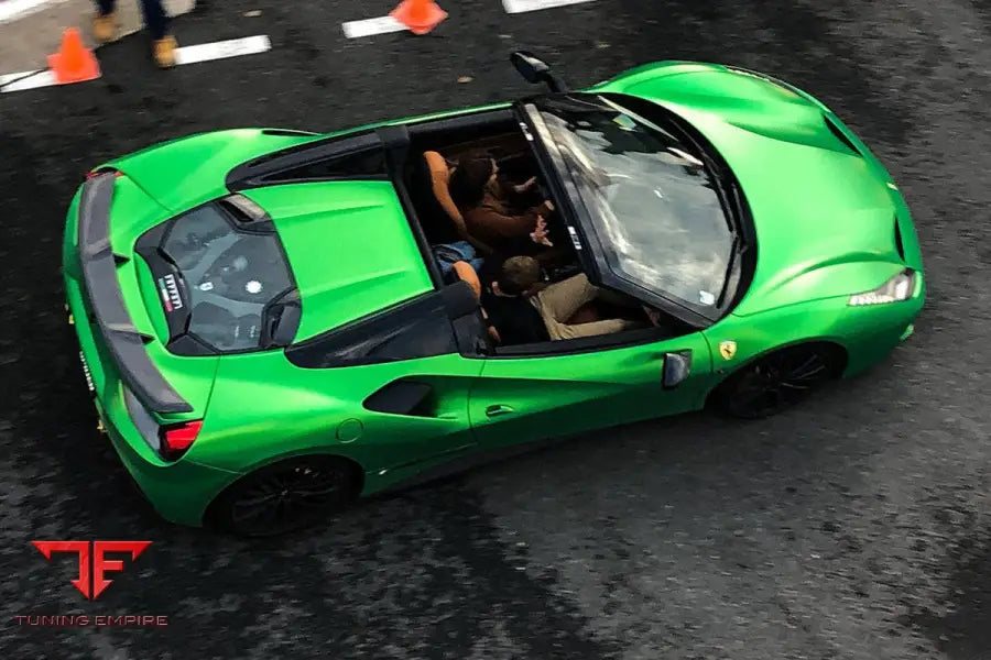 FERRARI 488 SPYDER 1X1 WEAVE DRY CARBON FIBER ENGINE HOOD WITH GLASS BSD