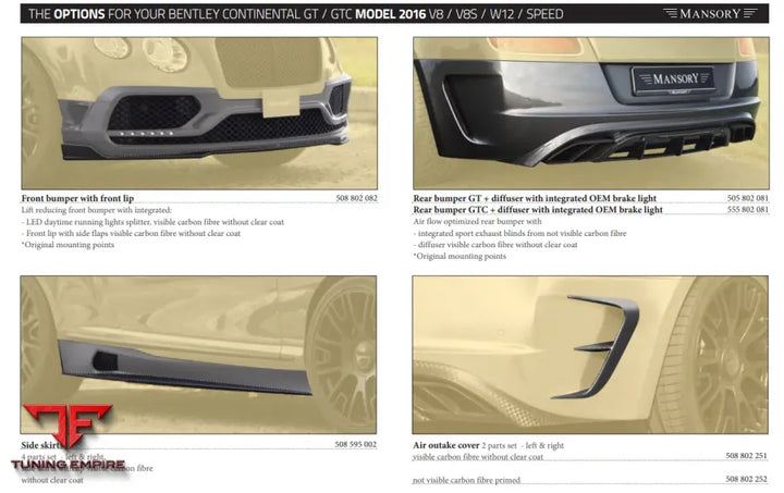 Mansory Bentley Continental Gt / Gtc 2016 V8 V8S W12 Speed