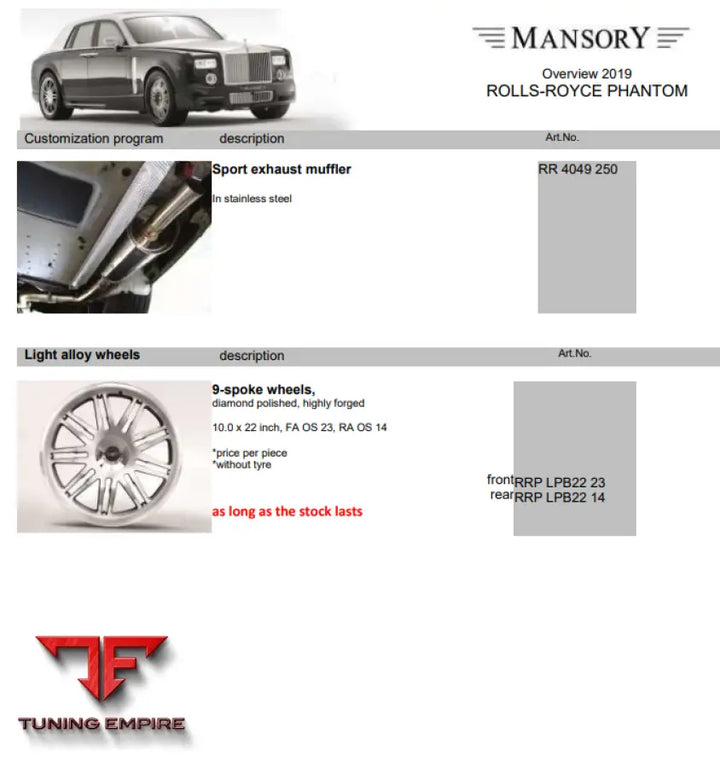 Mansory Rolls Royce Phantom Series I And Ii