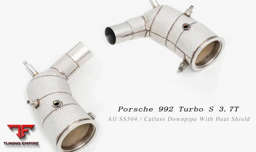 Porsche 992 Turbo 3.7T Catless Downpipe With Heat Shield Exhaust System